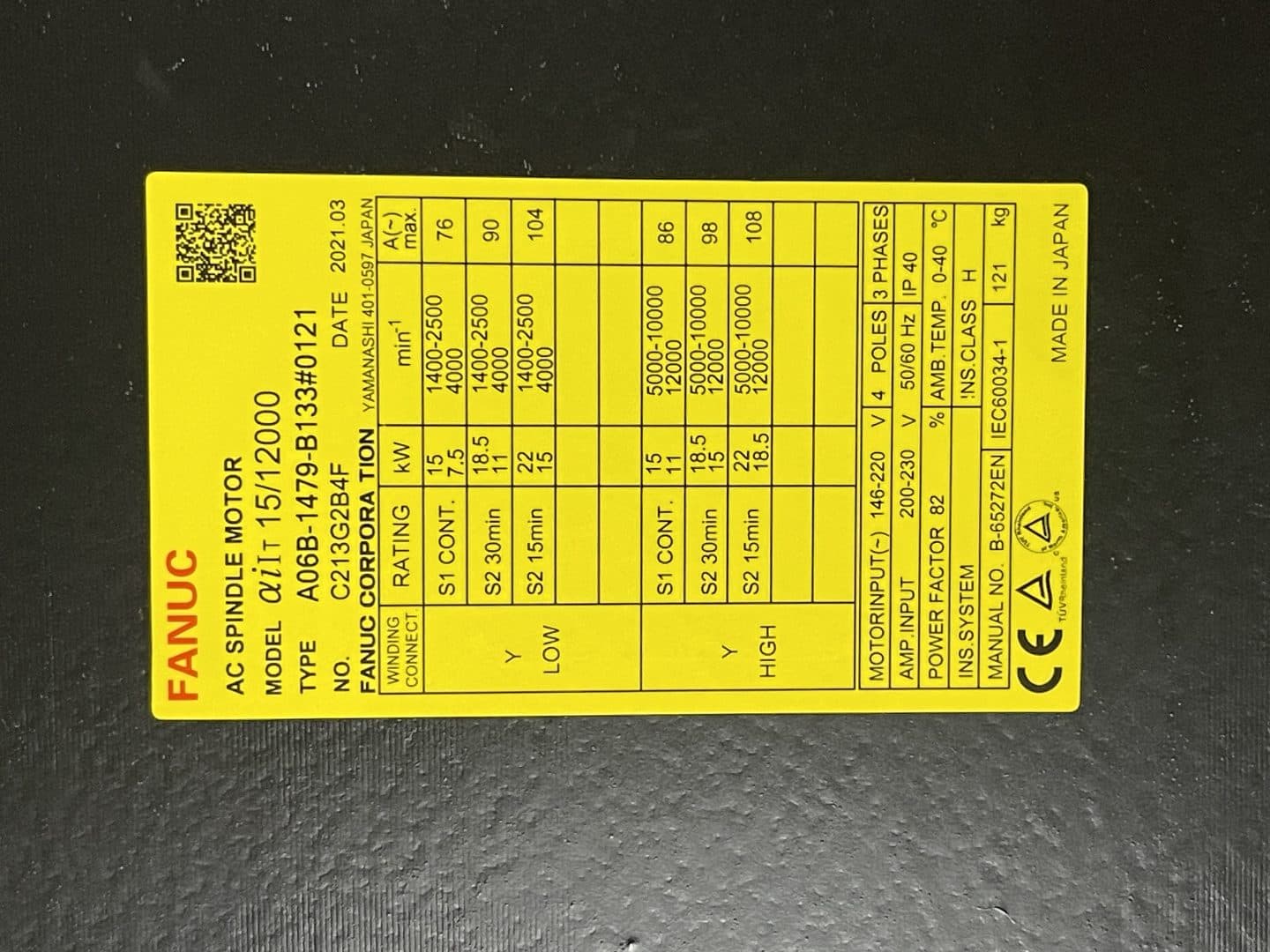 A06B-1479-B133#0121 FANUC A06B-1479-B133#0121 Spindle Motor - View 5 | CNC Spare Part