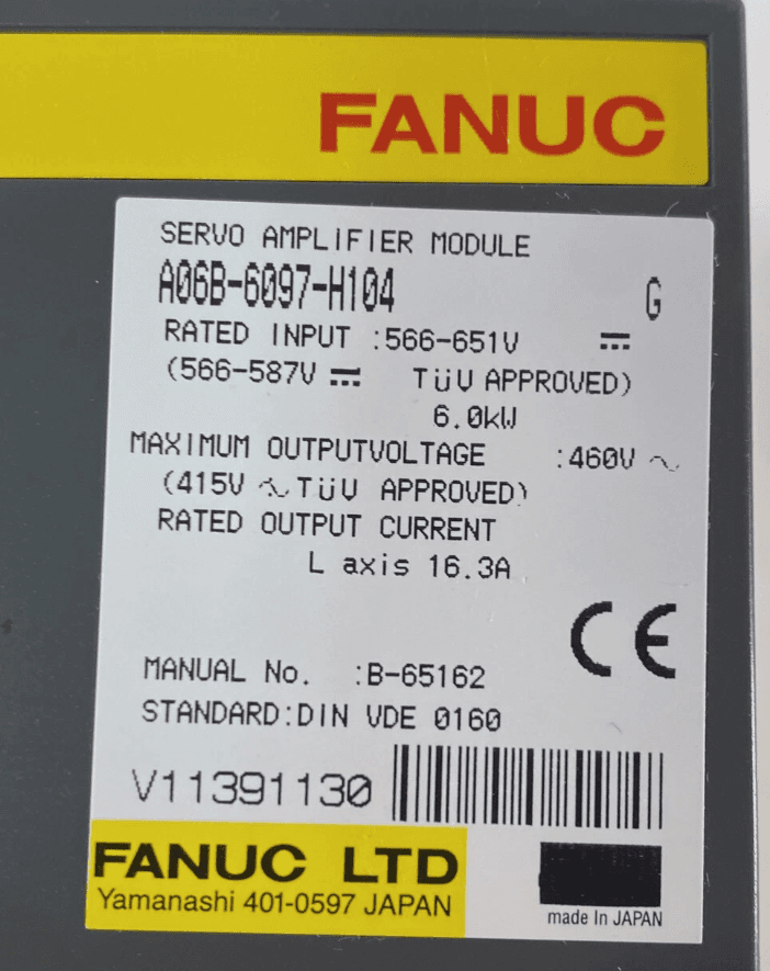 A06B-6097-H104 FANUC A06B-6097-H104 Servo Amplifier / Drive - Detail View | FANUC Servo Amplifier / Drive