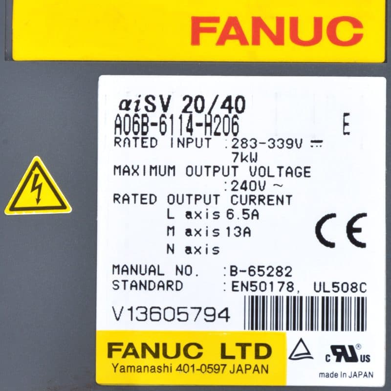 A06B-6114-H206 FANUC A06B-6114-H206 Servo Amplifier / Drive - Detail View | FANUC Servo Amplifier / Drive
