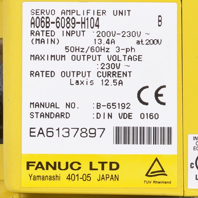 A06B-6089-H104 FANUC A06B-6089-H104 Servo Amplifier / Drive - Detail View | FANUC Servo Amplifier / Drive