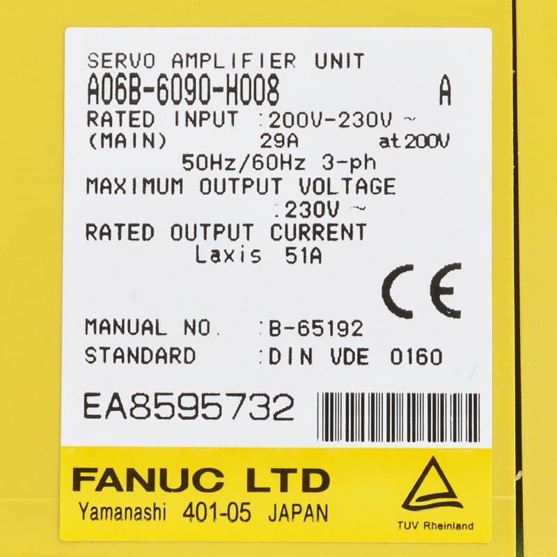 A06B-6090-H008 FANUC A06B-6090-H008 Servo Amplifier / Drive - Detail View | FANUC Servo Amplifier / Drive