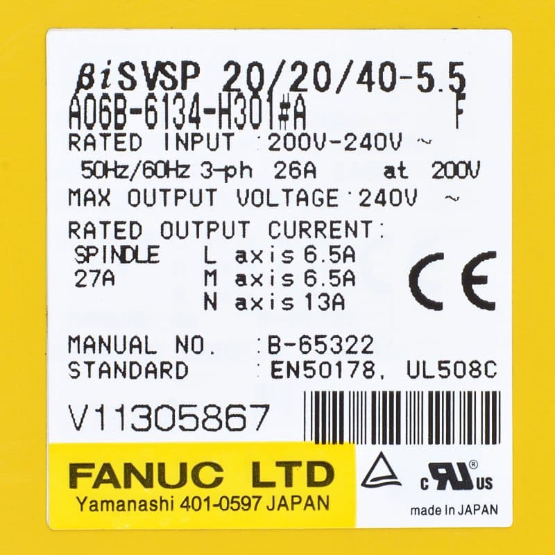 A06B-6134-H301#A FANUC A06B-6134-H301#A Servo Amplifier / Drive - Detail View | FANUC Servo Amplifier / Drive